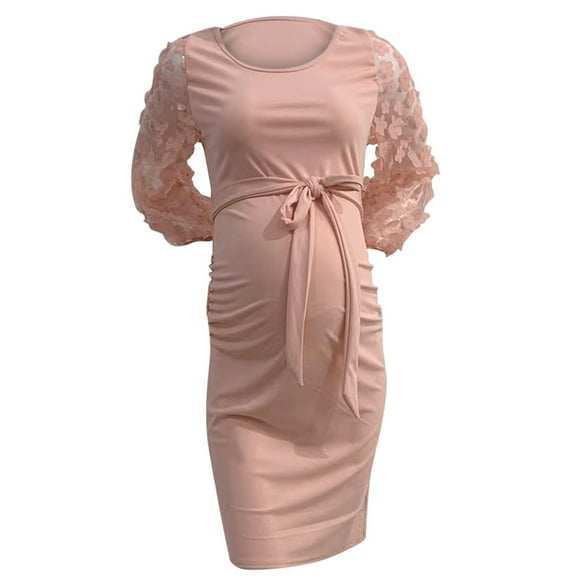 TechWave Women's Flower Long Sleeve Elastic Maternity Round Neck Trailing Dress Long Dress Photography Dress Cutout Dress Warm Weather Jacket Women Pregnancy Belly Simulator V Neck Dresses for Women