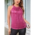 thumbnail image 4 of Sequin Halter Tops for Women Sleeveless Sparkly Shiny Tank Tops Ruched Flowy Sparkly Party Shirt Rose Red L, 4 of 7