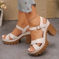thumbnail image 3 of Rokment Womens Platform Chunky High Heels Dressy Sandals Comfortable Fashion Casual Leather Open Toe Ankle Strap Block Heeled Dress Summer Shoes for Woman Ladies Beige Size 6.5, 3 of 5
