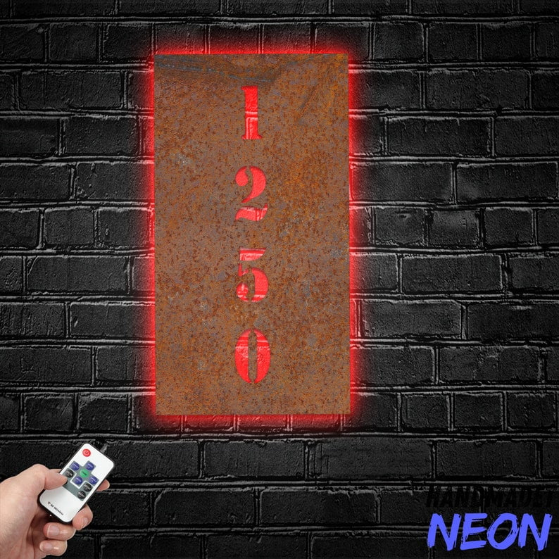 Handmadetneonsign House Number Metal Rusty, Modern Home Number Rusty, House Address Wall Decor 043948