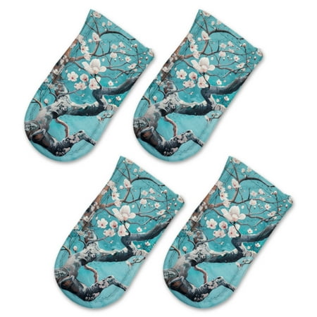 

BaHomeck Pot Handle Holder Covers 4Pcs White Blossoms Against Turquoise Background Non Slip Heat-Resisting Pan Handle Covers For Home Kitchen Baking Cooking BBQ Cookwares 6×3In