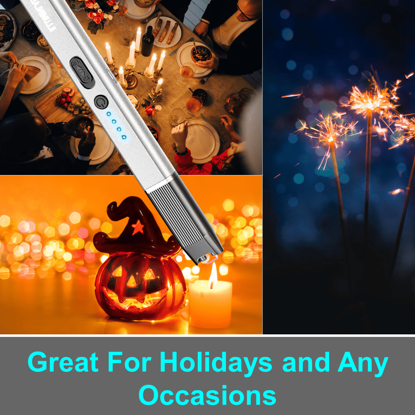 Electric Lighter - USB Rechargeable Candle lighter, Windproof Flameless Plasma Arc Lighter for BBQ Grill, Camping, Stove, 7.5" Long Stick Lighter,Silver