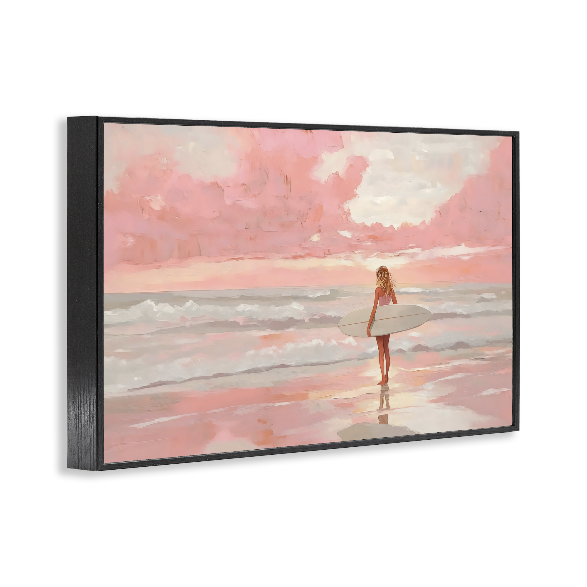 Pink Sky Surfer Black Framed Giclee Art, design by LSR Design Studio