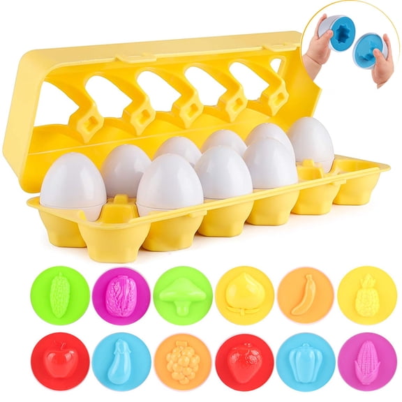 Matching Eggs 12 pcs Set Color & Shape Recoginition Sortere Skills Study Toys for Toddlers Easter Travel Game Early Learning Educational Fine Motor Skill Montessori Gift