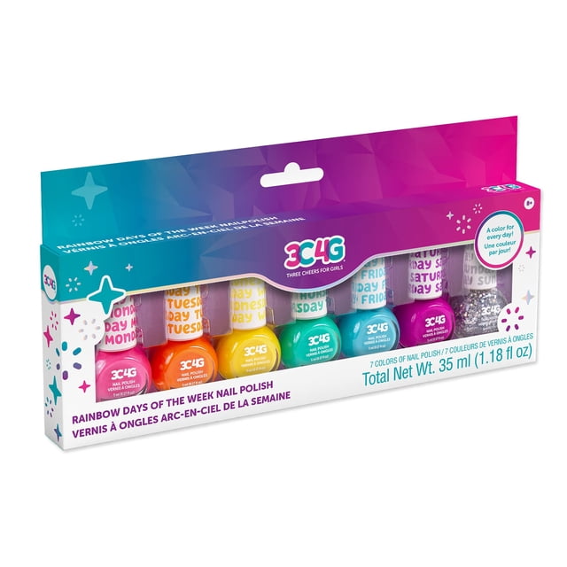 Juego de esmaltes de uñas brillantes para niñas y adolescentes - 7 colores vibrantes no tóxicos aptos para niños para todos los días de la semana - Regalo ideal para mayores de 8 años - Perfecto para 3C4G NA