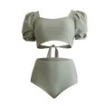 thumbnail image 1 of Aayomet Bathing Suit for Women Bikini High Waisted Bottom Bathing Suits Vintage Split Hot Spring Bubble Sleeve (Green, L), 1 of 4