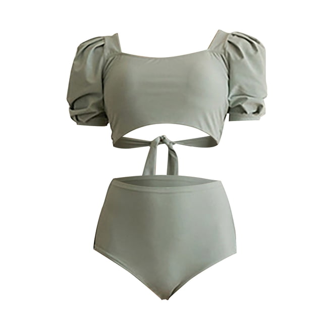 Aayomet Bathing Suit for Women Bikini High Waisted Bottom Bathing Suits Vintage Split Hot Spring Bubble Sleeve (Green, L)