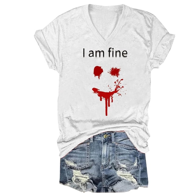 Tops Cortos para las Mujeres, Halloween Impreso V-Cuello Camiseta de Manga Corta, Tela de Imitación de Moda Casual