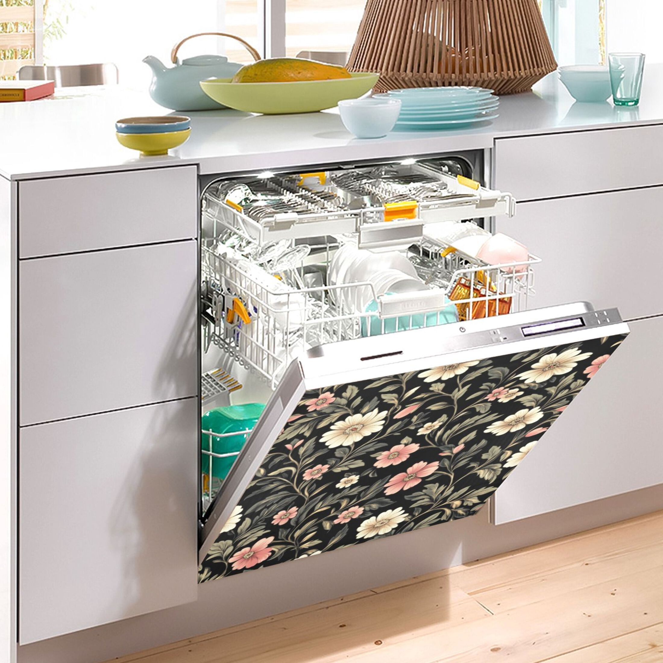 Dishwasher Magnetic Sticker 23x26 Inch Refrigerator Magnetic Sticker Washing Machine Magnetic Sticker Kitchen Panel Magnetic Sticker Home Decor Pretty White Flowers