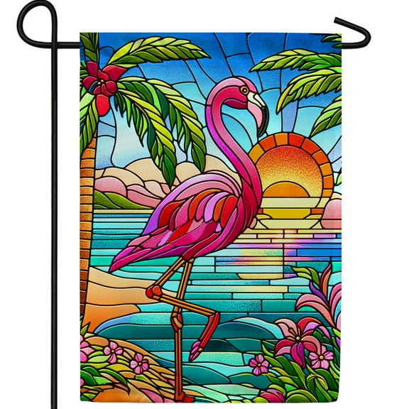 America Forever Stained Glass Flamingo Garden Flag, 12.5 x 18 inch Double Sided, Tropical Summer Beach Decorative Seasonal Outdoor Decor, Holiday Outside Decorations Yard Flag