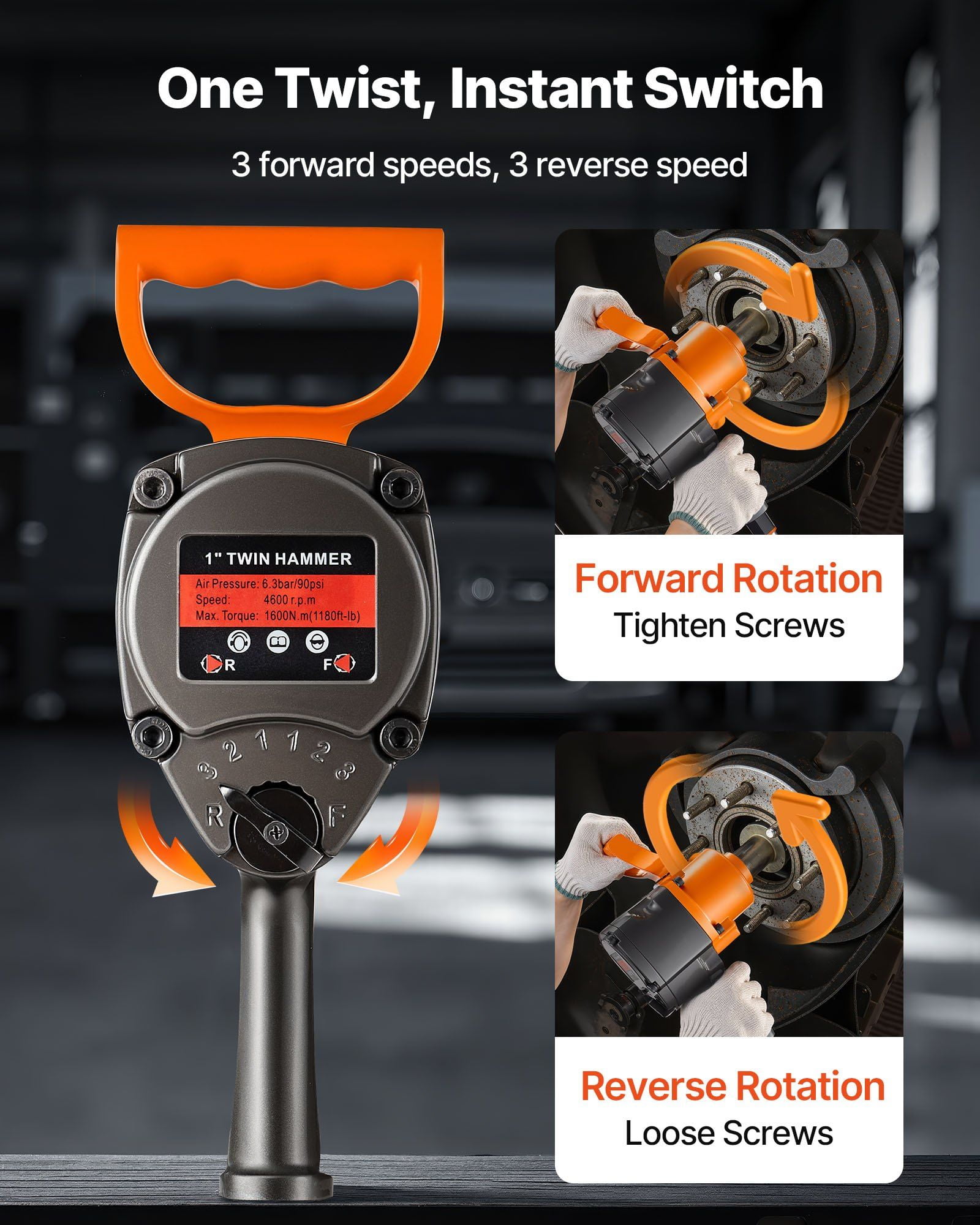 1-Inch High-Torque Air Impact Wrench, 1200 ft-lbs Nut-Busting Capacity, Ergonomic Dual-Handle Pneumatic Gun for Tough Repairs (16.4 lbs)
