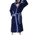 thumbnail image 5 of Kmbangi Men's Dressing Gown Robe Patchwork Hooded Long Sleeve Flannel Bathrobe for Hotel Spa Party Kimono Robe with Belt M-5XL, 5 of 5