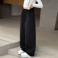 thumbnail image 2 of OSOLU Girls Pants Solid Color Comfortable Drawstring Elastic Waist Side Pockets Wide Leg Trousers Kids Daily Wear Black, 2 of 6