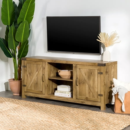 Woven Paths Modern Farmhouse Barn Door TV Stand for TVs up to 65", Barnwood