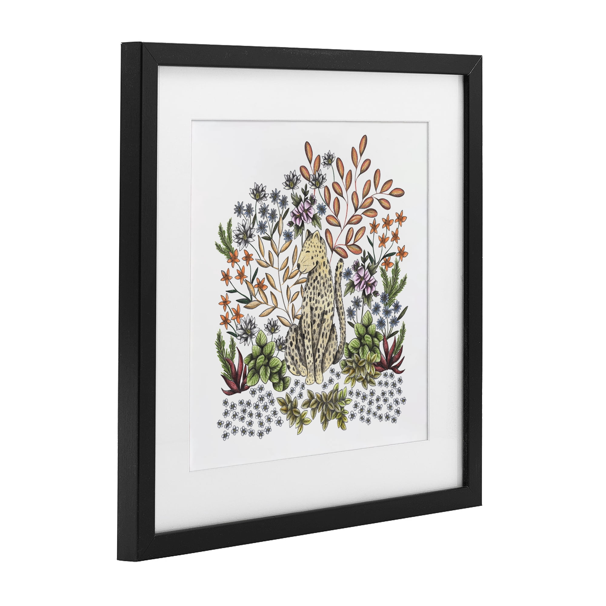 Jungle Wildlife Leopard Black Framed Print Under Glass, design by Cecilia Battaini