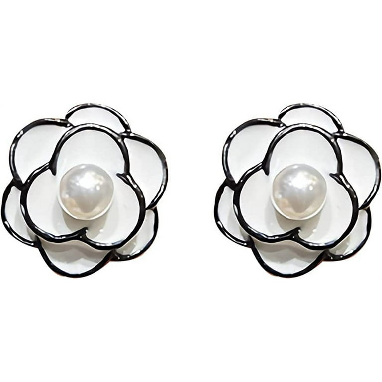 Vintage Black Rose Earrings Silver Stud for Women Black White Flower Small  Pearl Earring for Birthday Valentine's Day Gift 