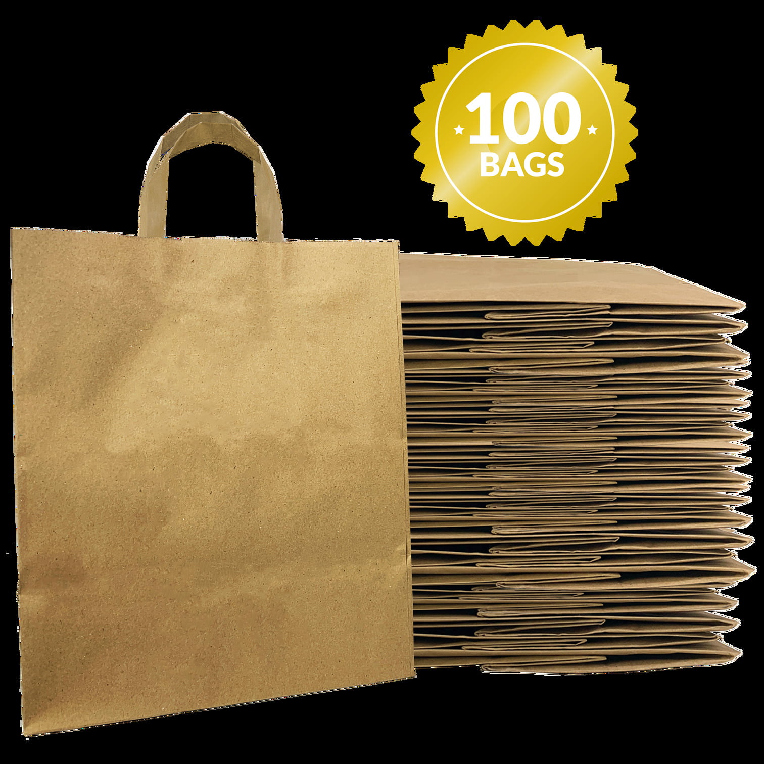 Large 10x6.75x12 100 Pcs Bulk White Paper Bags w//Handles White Paper to Go//Take Out//Restaurant Bags with Handles Retail Bags Reli Shopping Bags Gift Bags; 25/% Larger Than 10x5x13