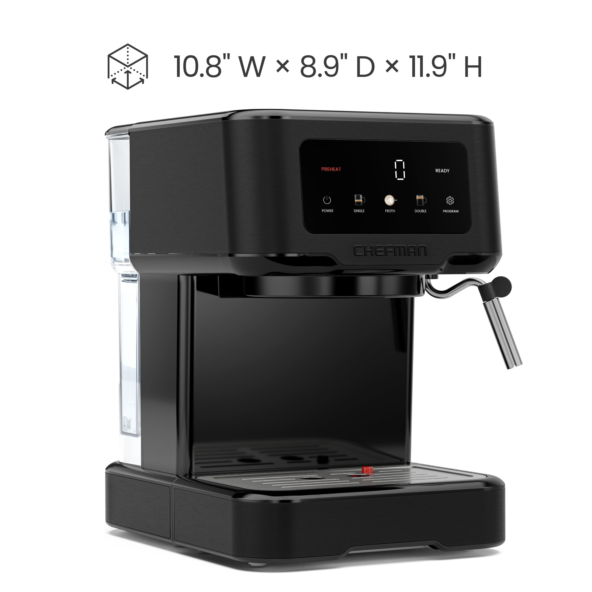 Chefman CraftBrew Espresso Machine w/ Steam Wand and Touch Controls – Black