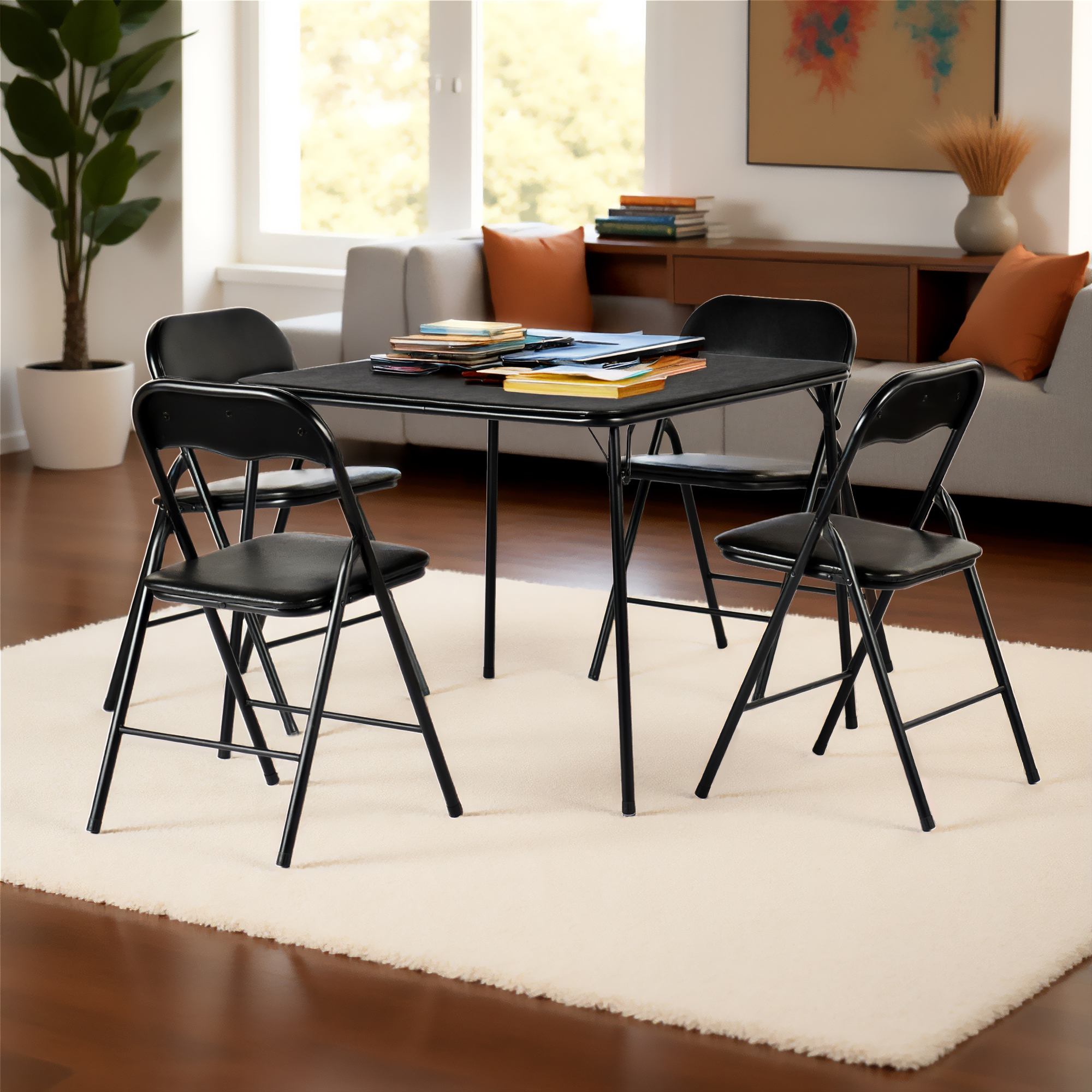 Homy Casa 5-Piece Game Card Table Set, with Folding Chairs for Poker, Board Games, Activity Nights