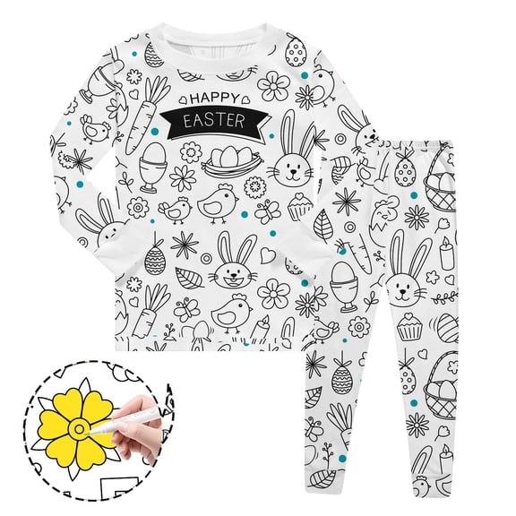 YUEHUA Easter Coloring Pajamas for Boys and Girls, Kids DIY Soft Snug Fit Colorable Pajama