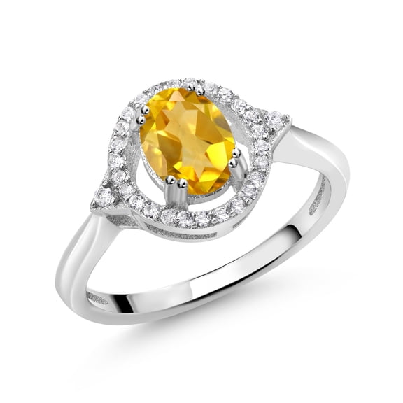Gem Stone King 1.09 Ct Oval Yellow Citrine 925 Sterling Silver Ring (Size 8)