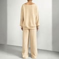 thumbnail image 6 of VV AVEORS Women 2 Piece Outfit Matching Sweat Sets Off The Shoulder Knit Set Lounge Top Wide Leg Sweatpants Tracksuit Beige XL, 6 of 7