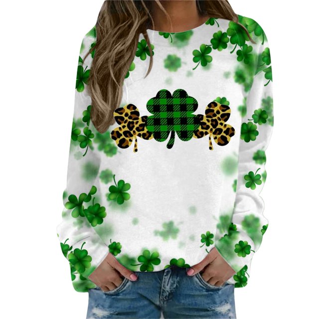 VBARHMQRT Sweat-Shirt pour Femmes Graphique Imprimés de la Saint-Patrick Manches Longues Col Rond T-Shirt Haut