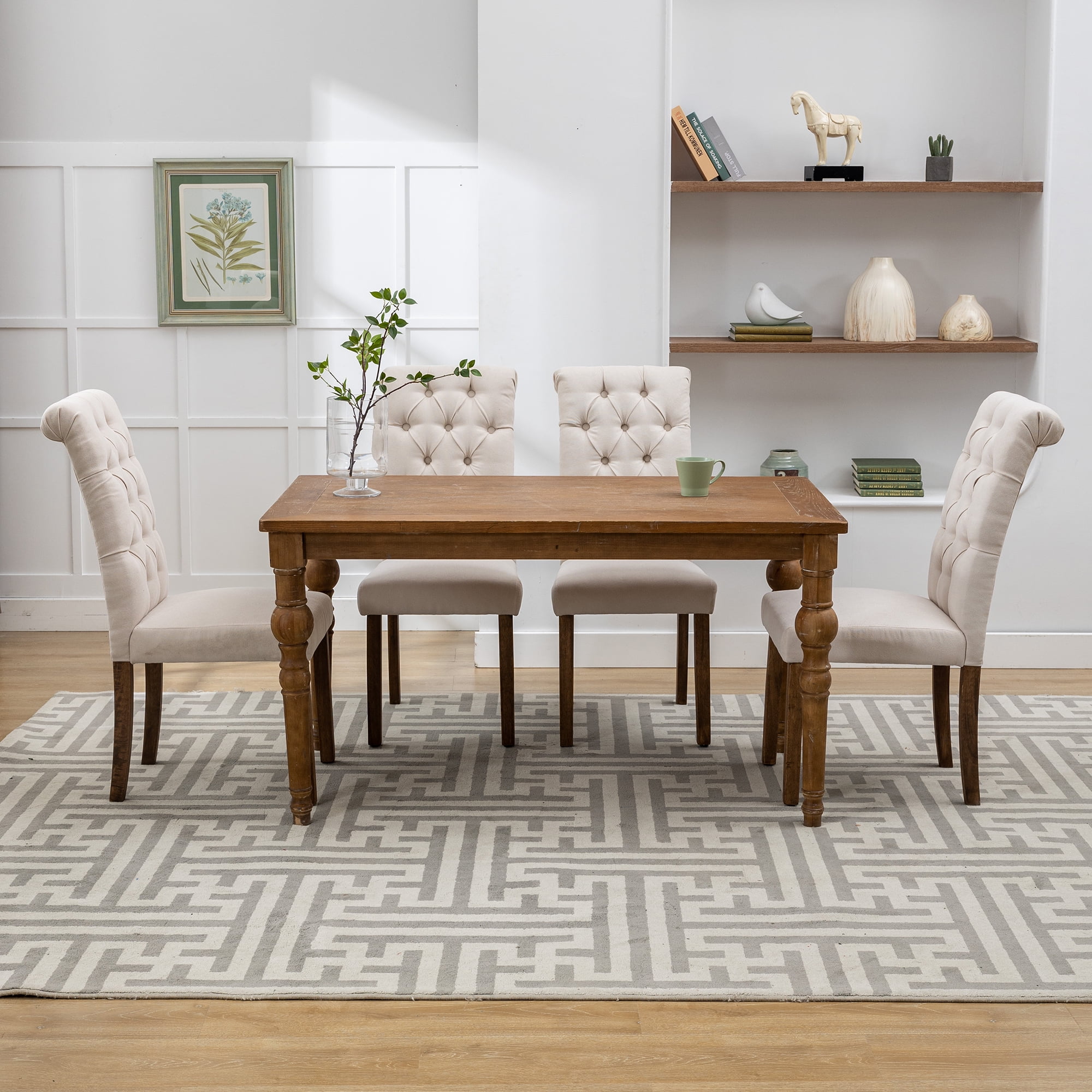 HFORESTY Beige Dining Room Chairs Set of 4, Upholstered Fabric Parson