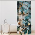 Daisy Floral Butterfly on Rustic Teal Wooden Shower Curtain with Hooks