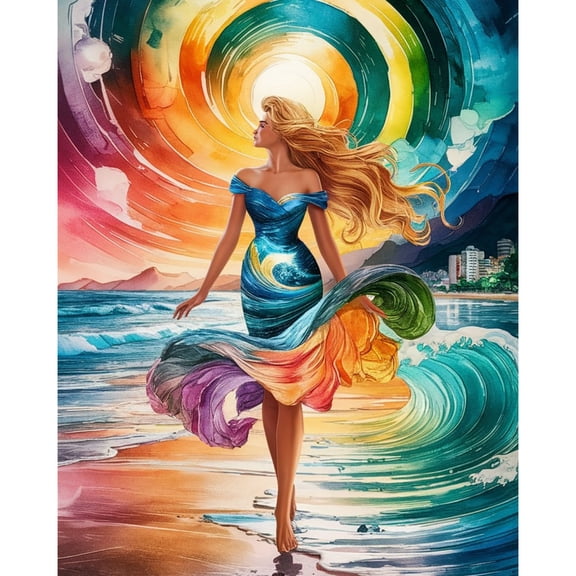 5D Diamond Painting Kits for Adults kids Beginners Paint By Diamond Set Round Full Drill Craft Diamond Art Painting Art Craft Painting Kit-Rainbow Beach goddess