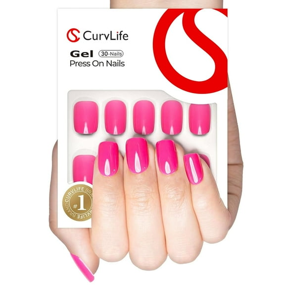 CurvLife Pink Story Minimalist Press-On Nails - 24PCS Short Square, Solid Color, Non-Toxic & Reusable