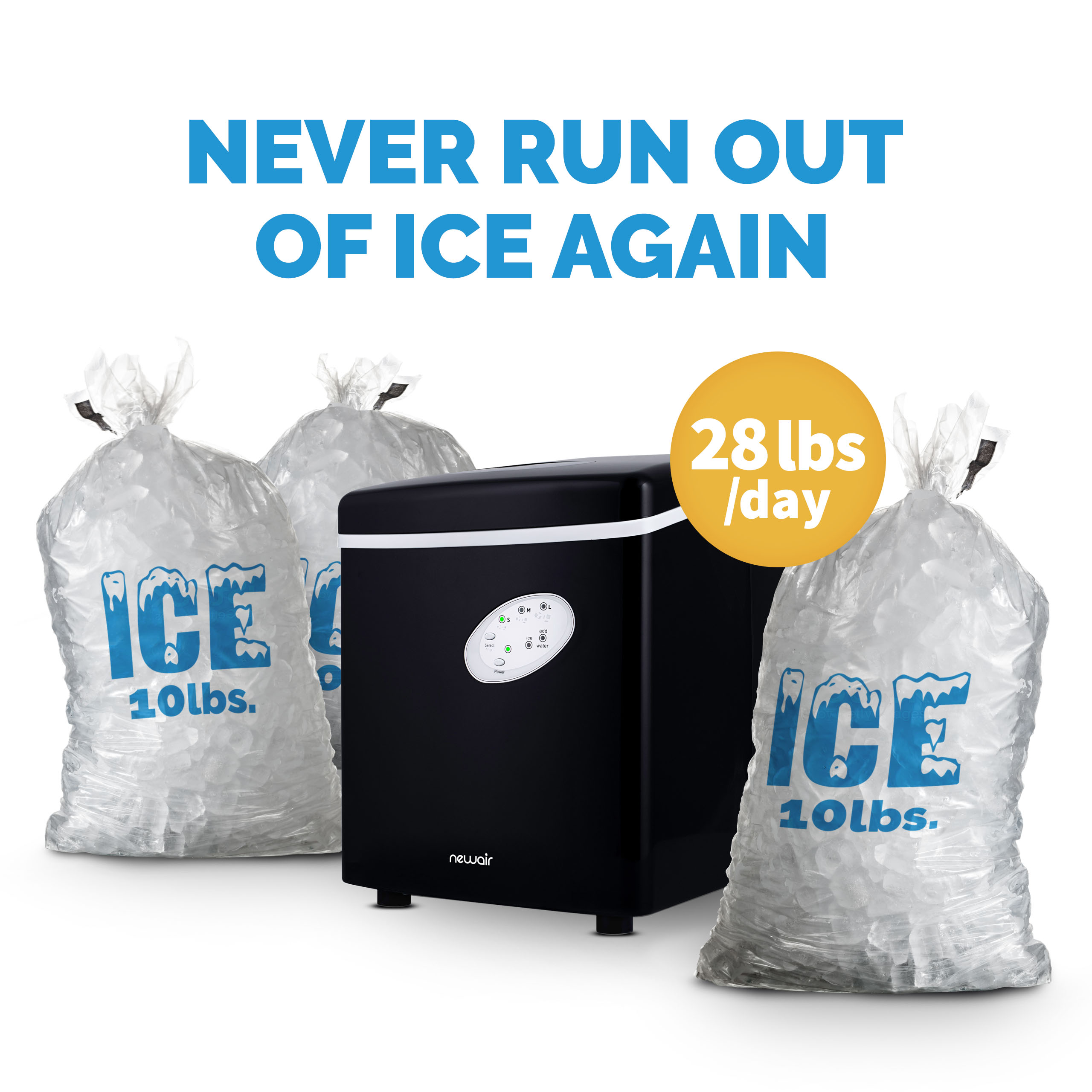 Newair Black Countertop Bullet Ice Maker | 28 lbs. a Day | 3 Ice Sizes - image 2 of 12