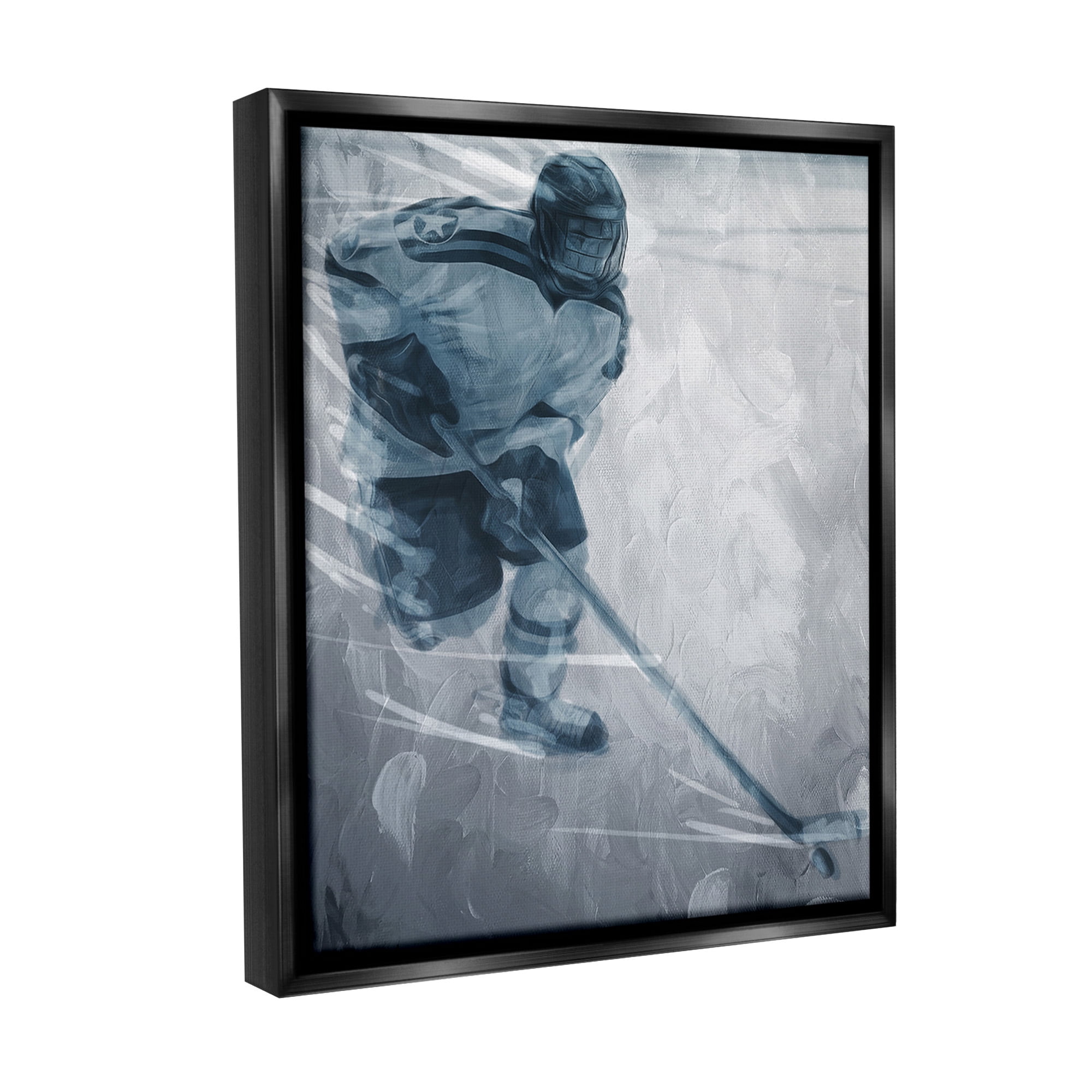 Stupell Industries Hockey Player on Ice Sports Painting Black Floater Framed Canvas Art Print Wall Art, 17 x 21