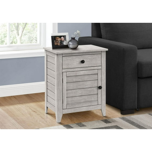 Monarch Specialties Accent Table, Nightstand, Storage Drawer, End, Side Table, Bedroom, Lamp, Storage, Grey Veneer, Transitional