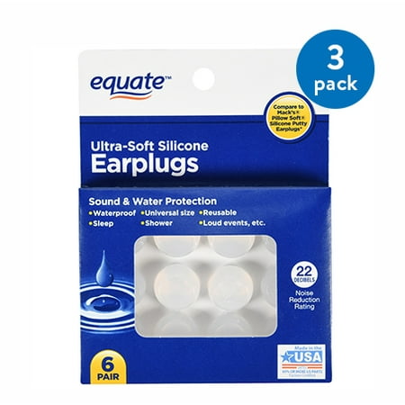 Core 3 Pair Pack - (3 Pack) Equate Ultra-Soft Silicone Earplugs, 6 Pair