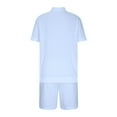 thumbnail image 4 of UVEASISHA Men's Linen 2 Pieces Beach Outfit Cotton Set Short Sleeve Button Down Shirts Summer Beach Shorts Casual Outfits Light Blue, 4 of 5