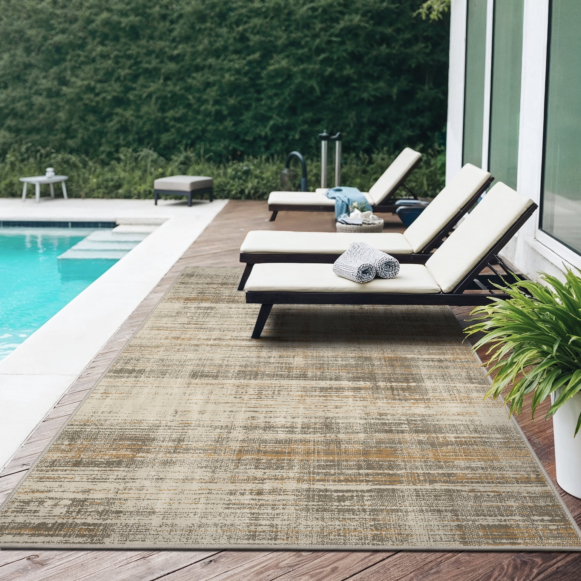 DEORAB Outdoor Rugs 9'X12' Chenille Patio Rug Three-Layer Material Imitation Silicone Spot Molding Camping Outside Rv Mat,Brown