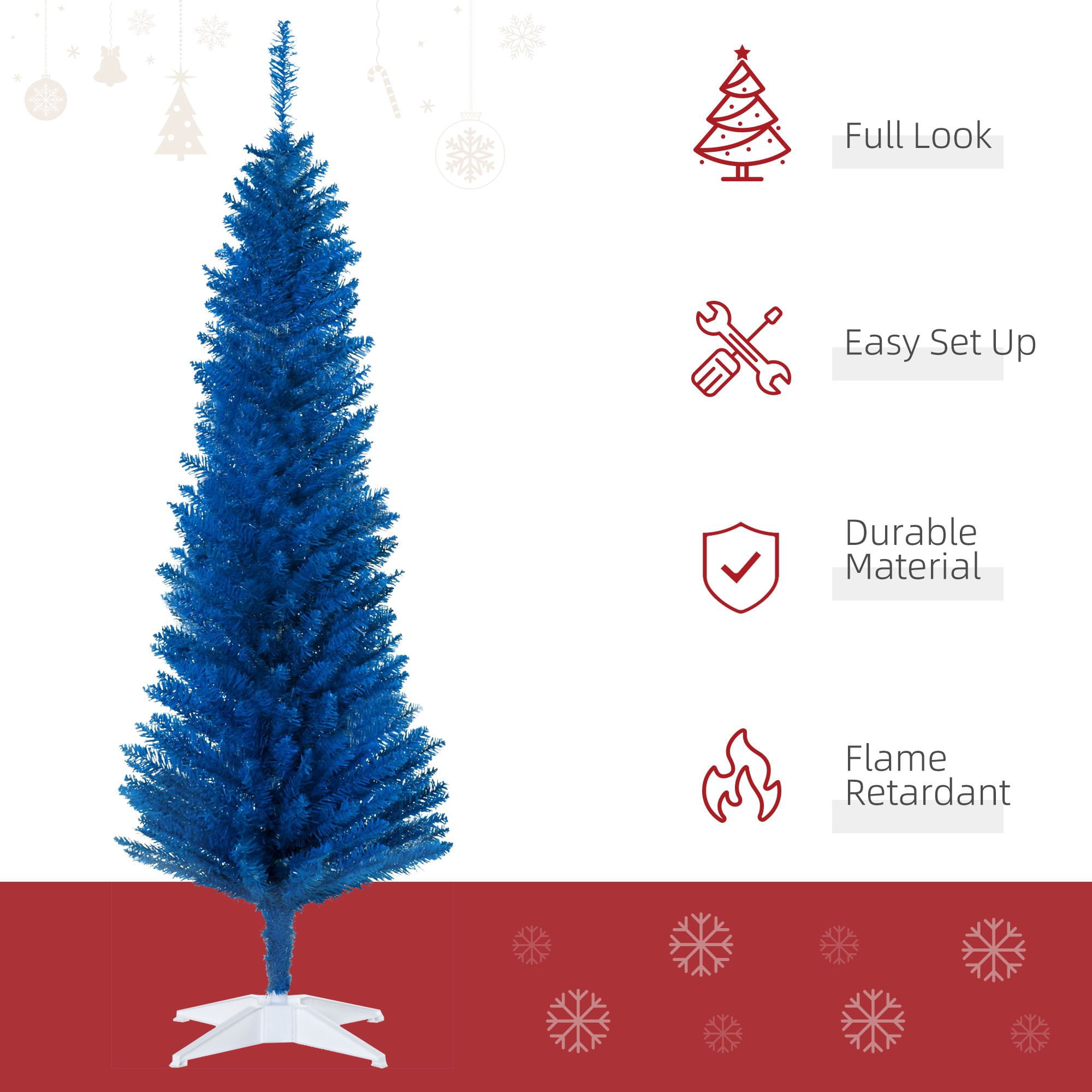 Pencil Christmas Tree, 5 ft Artificial Holiday Tree with 294 Branch Tips and Plastic Stand, Slim Space-Saving Design for Small Rooms and Apartments