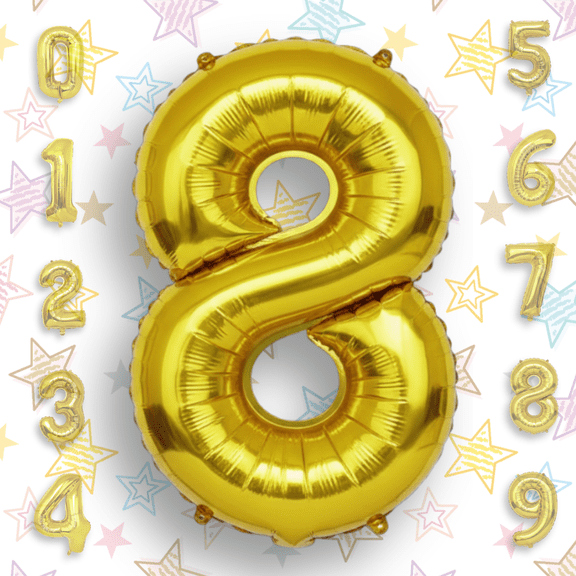 Gold 8 Number Foil Mylar Balloon - 40 inch Self-Sealing Helium or Air Inflation Balloons for 8th Birthday Party, Anniversary, Graduation Decorations