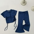 thumbnail image 2 of CaComMARK PI Toddler Girls Clothes Clearance Summer Outfits Short Sleeve Tops Cute Drawstring T-shirt Loose Pockets Pants 2 Piece Sets Baby Clothes Gift for Children Cheapest Items on Sale Blue 2T, 2 of 3