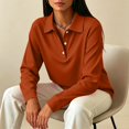 thumbnail image 5 of Womens Retro Polo Shirts Long Sleeve Button Placket Lightweight Collared Golf Dressy Office Blouses Ginger S, 5 of 6