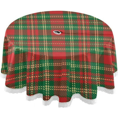 

Hidove Christmas Plaid Background Outdoor Round Tablecloth Waterproof Stain-Resistant Non-Slip Circular Tablecloth 60 Inch with Umbrella Hole and Zipper for Tabletop Backyard Party BBQ Decor