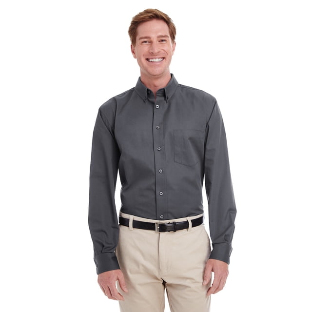 Camiseta de sarga de manga larga 100 % algodón Foundation para hombre con Teflon™ CARBÓN OSCURO harriton M581