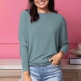 thumbnail image 2 of BWASD Womens Oversized Long Sleeve T Shirt Casual Basic Crewneck Tee Soft Solid Color Workout Warm Top Sweatshirts for Fall Winter Y2K Clothes Green M, 2 of 7
