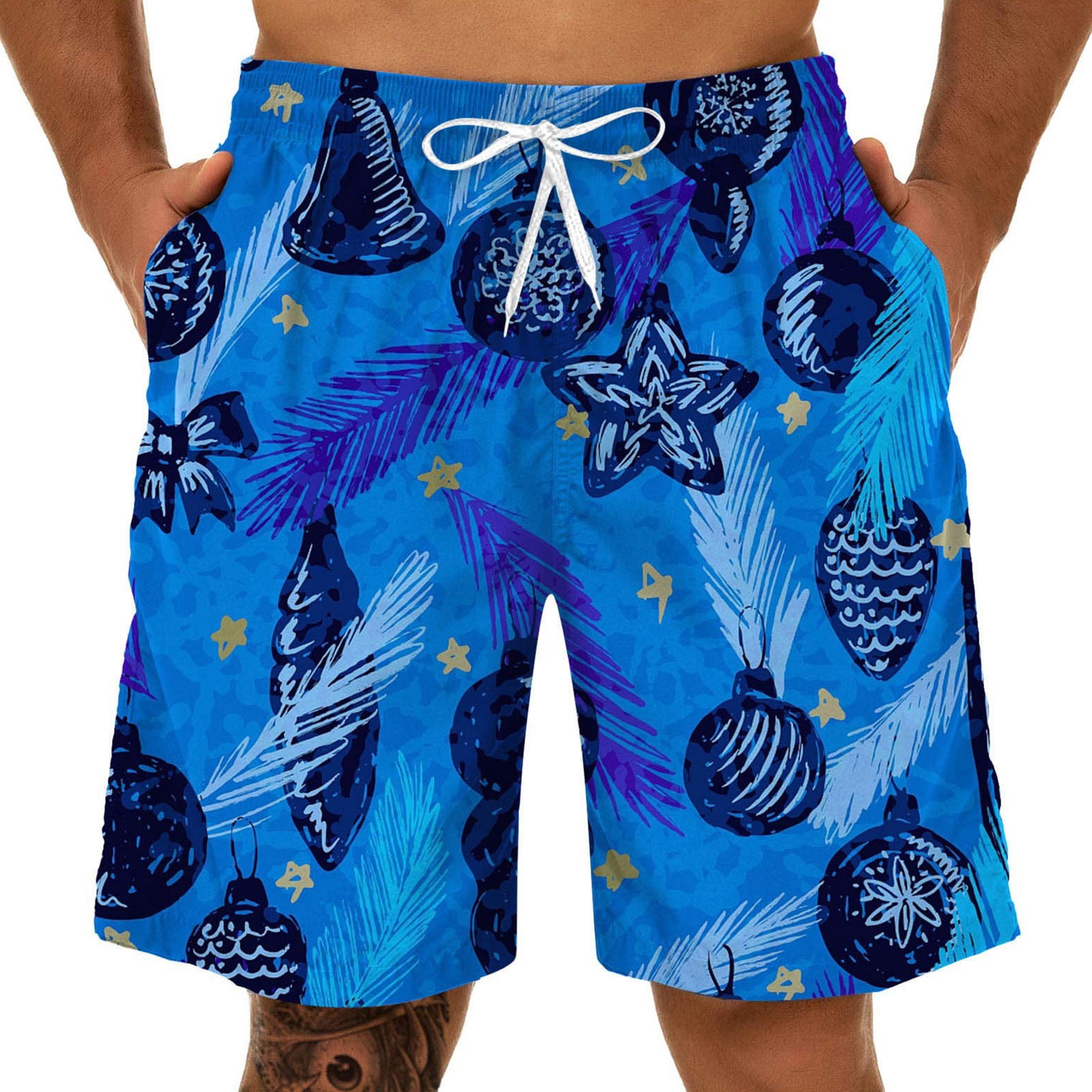 JERECY Mens Swim Trunks Cute Cartoon Fox with Rabbit Quick Dry Board Shorts with Drawstring and Pockets
