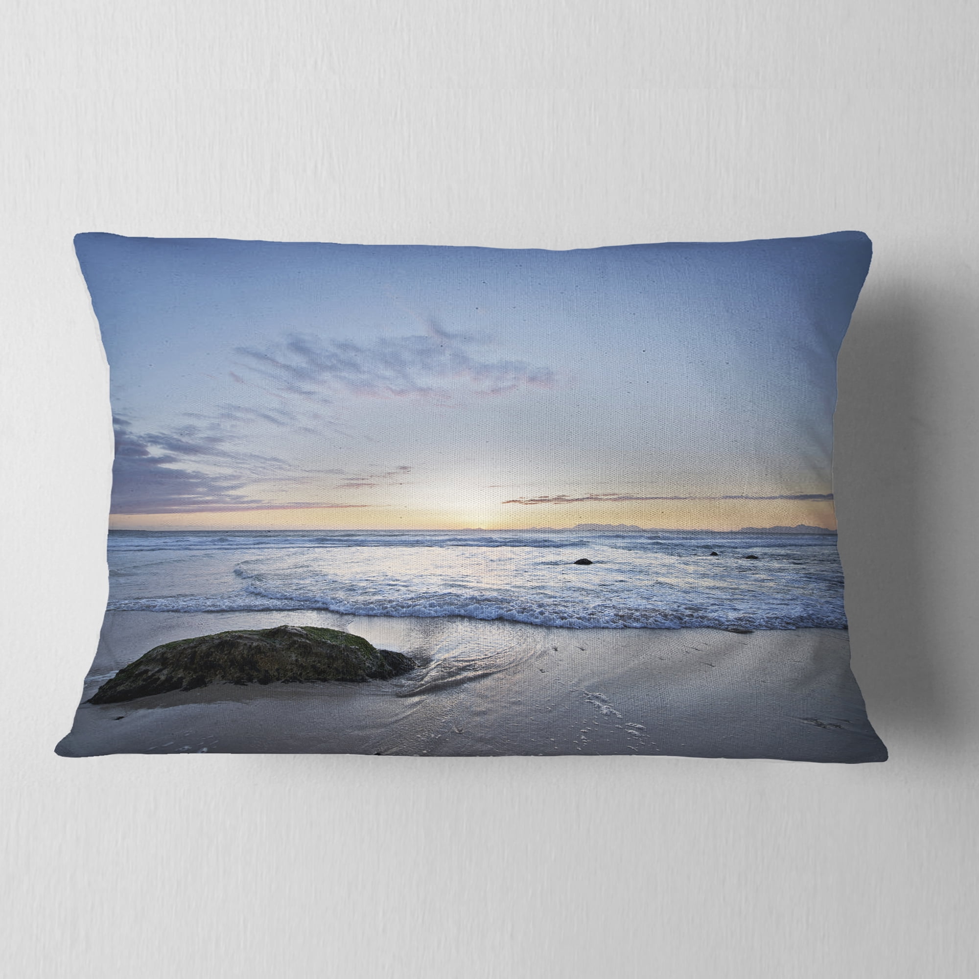 Designart Beautiful Rocky Seashore in Blue - Seashore Throw Pillow - 12x20