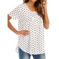 thumbnail image 5 of QAFOPEH Women Round Neck Short Sleeve Ruching High Low Hem Dots Printed Top, 5 of 7