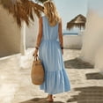 thumbnail image 5 of Levmjia Womens V Neck Maxi Dress With Pockets A Line Flowy Ruffle Hem Sleeveless Casual Long Dress Lightweight Solid Color Summer Sundress Beach Daily Wear, 5 of 7