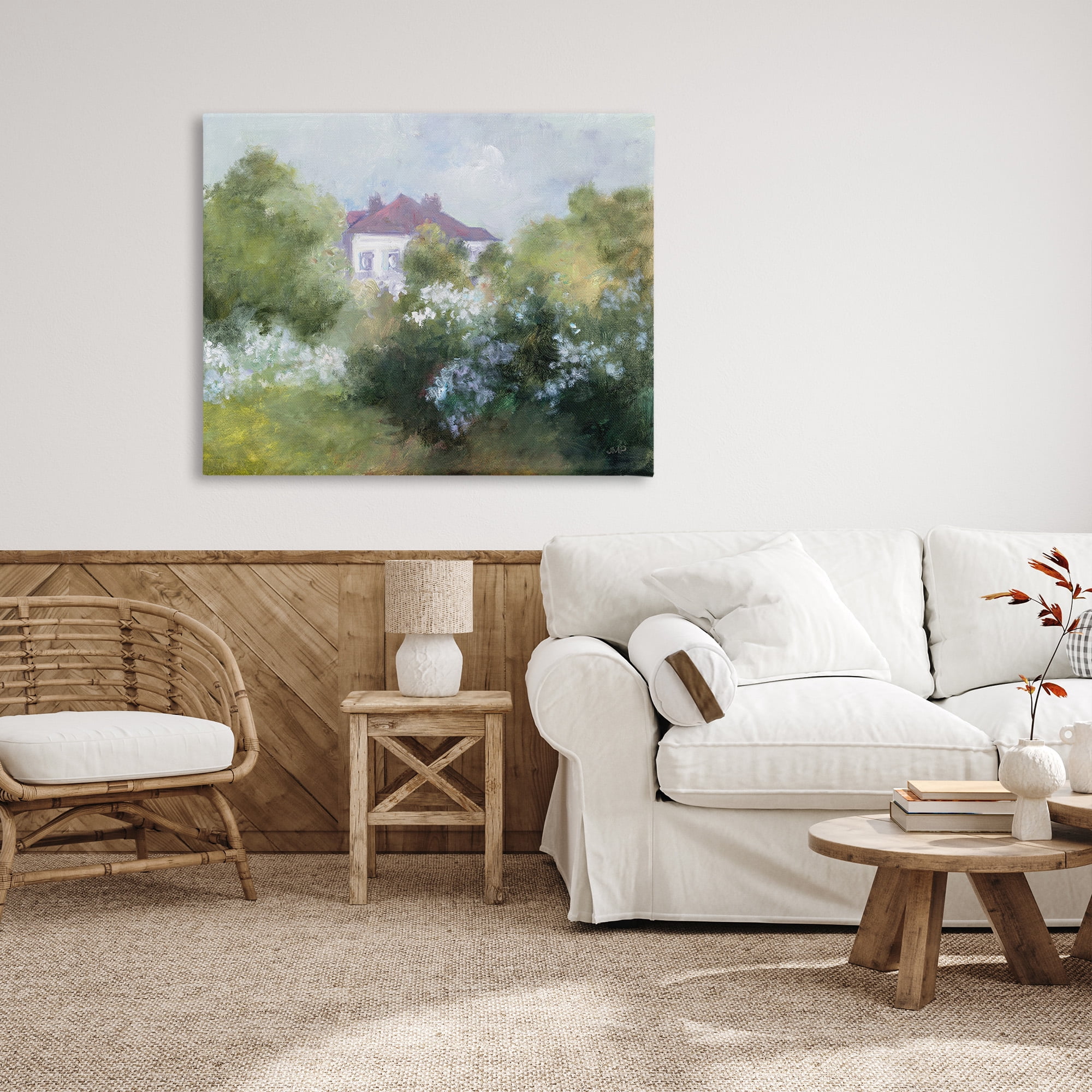 Stupell Industries Garden Cottage Villa Landscape Painting Gallery Wrapped Canvas Art Print Wall Art, 48 x 36