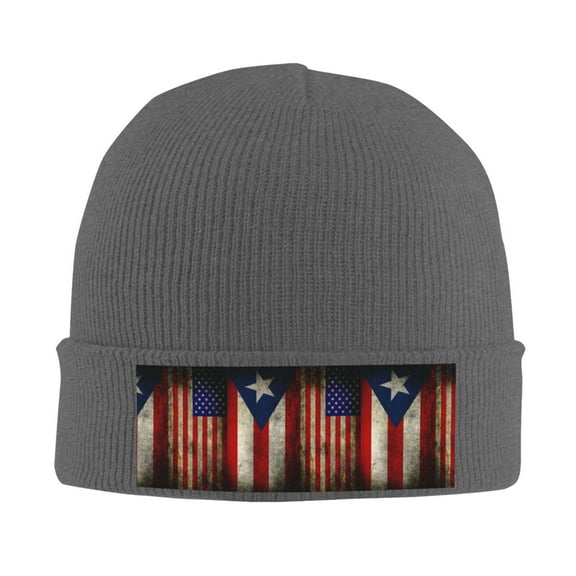 America Puerto-Rico-Flag Winter Beanie Hats for Men Women Warm Cozy Knitted Cuffed Skull Cap Deep Heather